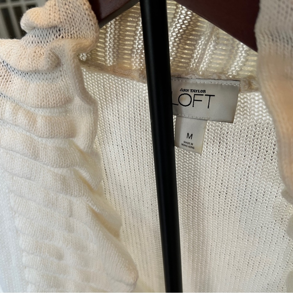 LOFT Cream Ruffle Cardigan - Picture 3 of 4